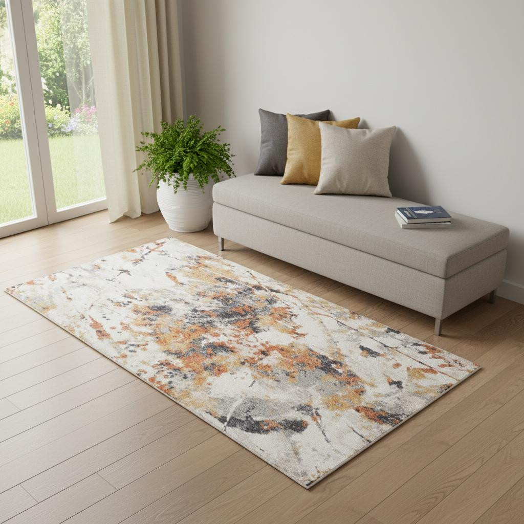 571007 3 x 9 ft. Ivory Orange & Gray Abstract Runner Rug