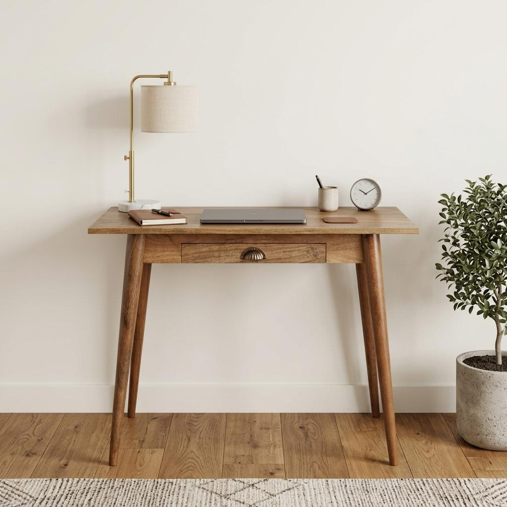723444 32 in. Brown Solid Wood Writing Desk