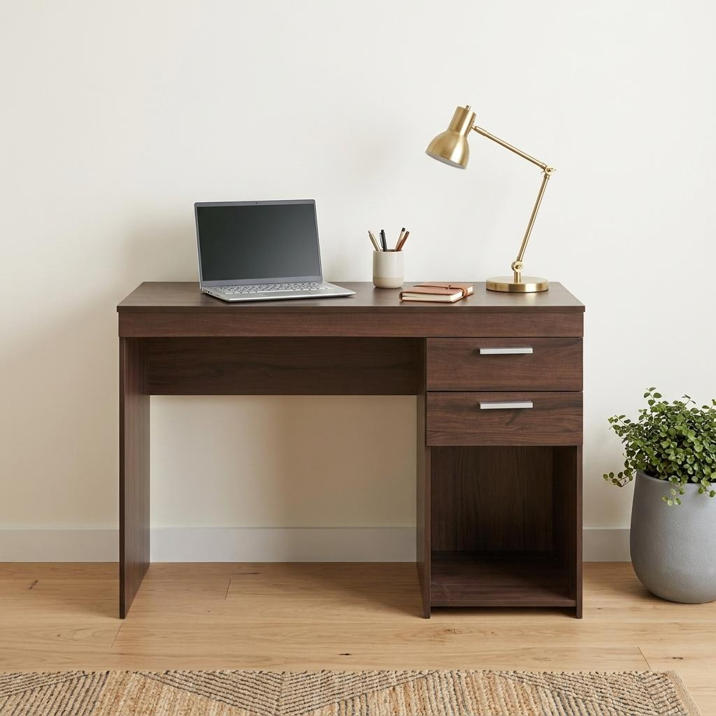 723763 48 in. Espresso Wood Pedestal Computer Desk with Two Drawers