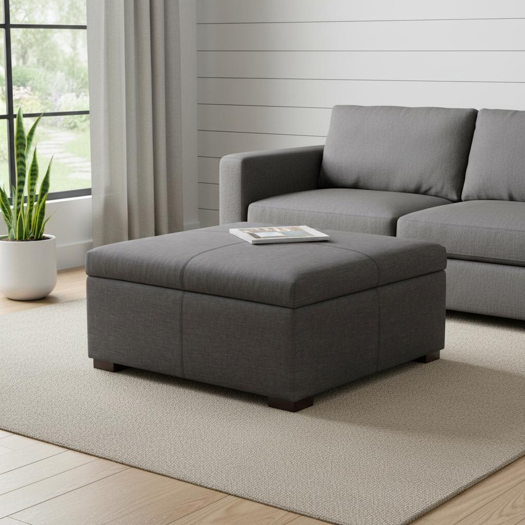 640235 36 in. Slate Gray & Walnut Ottoman with Storage