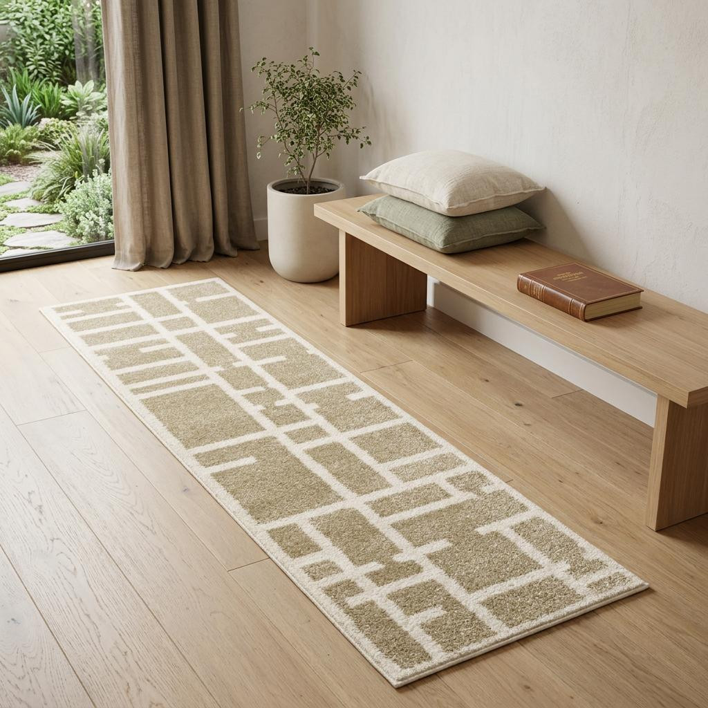 723959 7 ft. Beige & Ivory Geometric Runner Rug