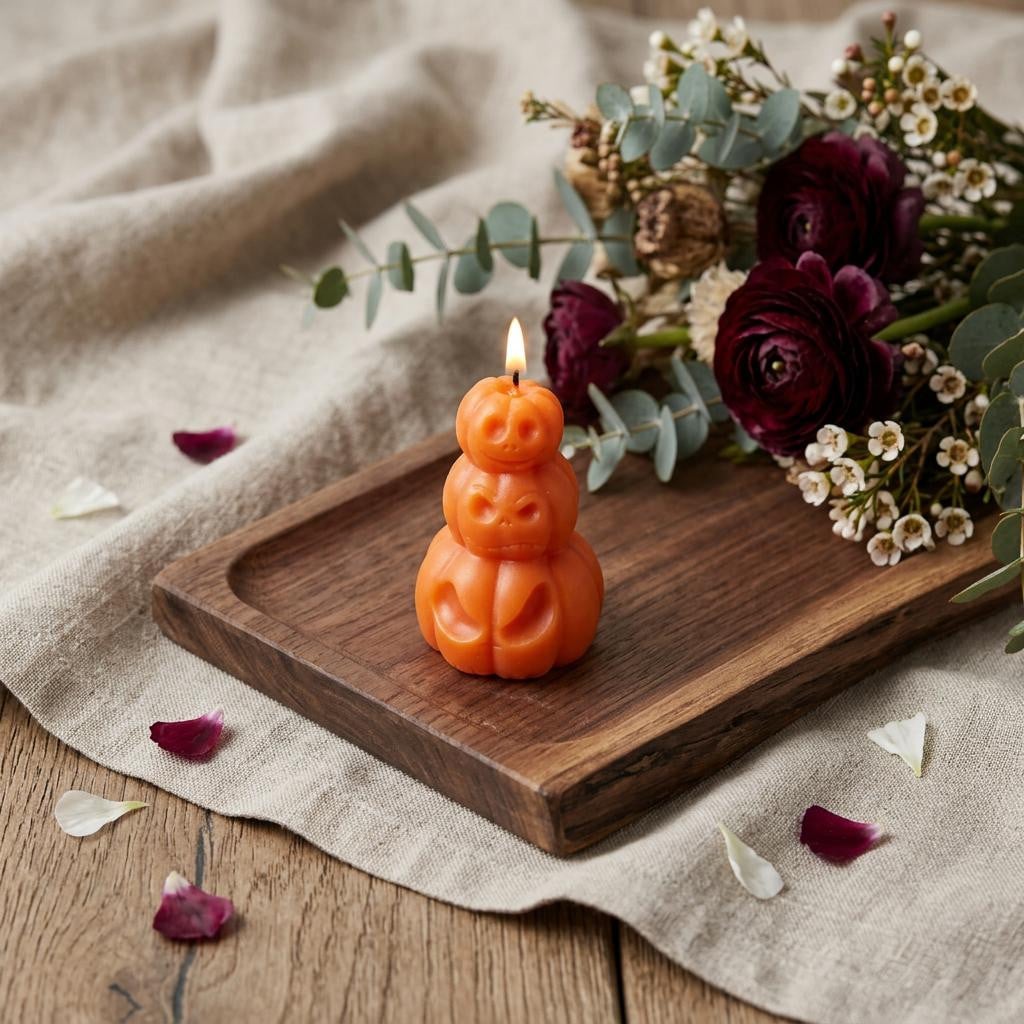 723143 3 in. Orange Unscented Dimensional Pumpkin Trio Soy Wax Candle
