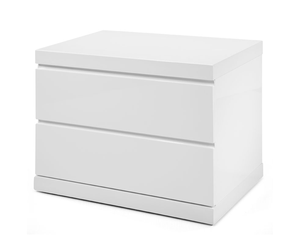 370736 Modern 2 Drawer Nightstand, White - High Gloss