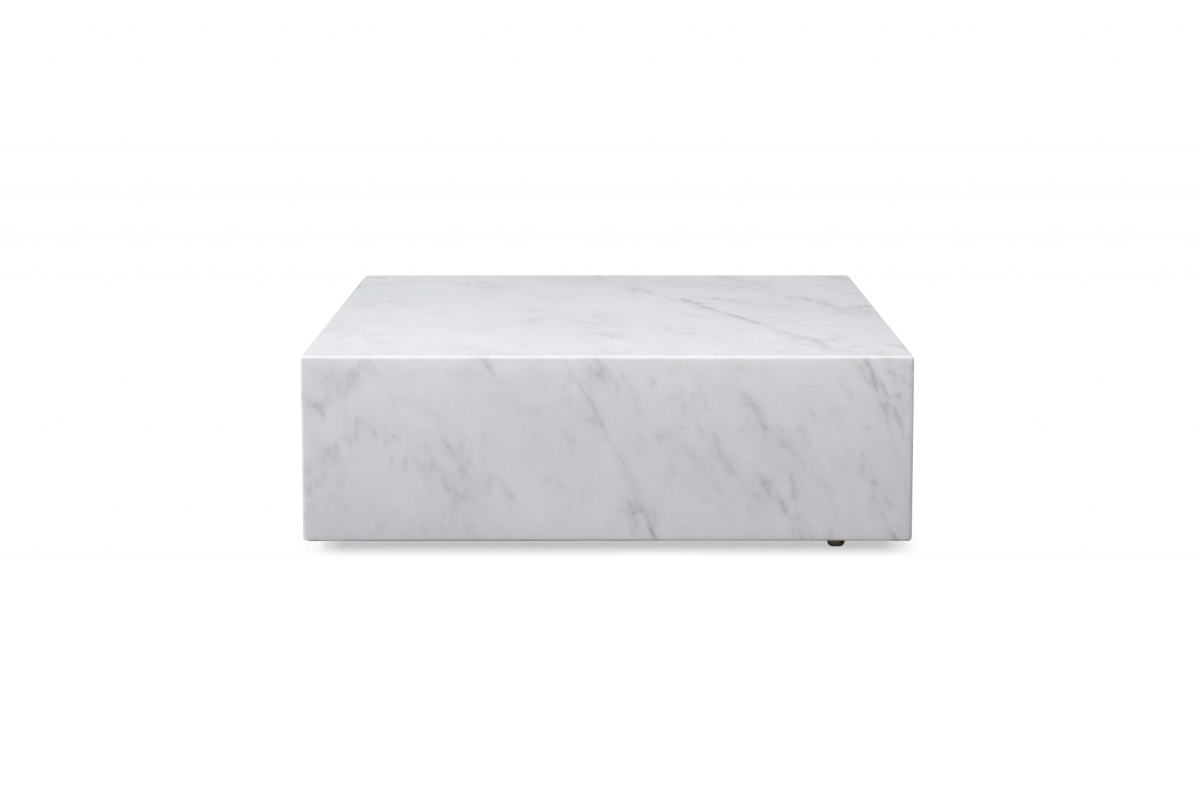 35 x 35 x 11 in. White Marble Coffee Table with Casters
