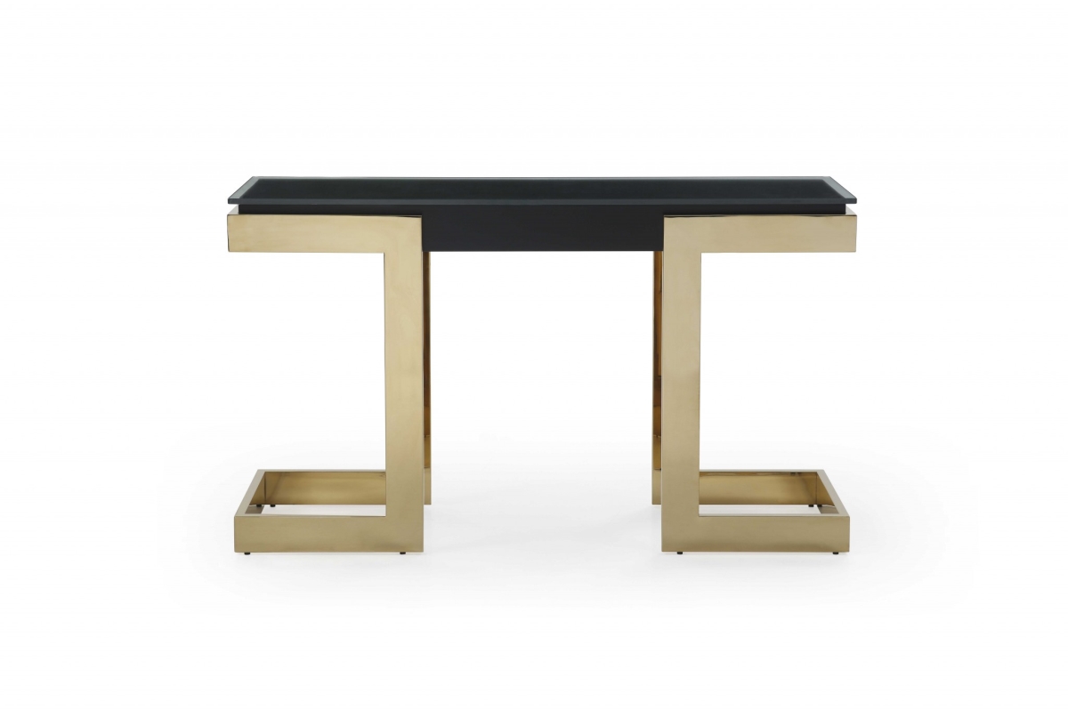52 x 18 x 43 in. Black Polished Gold Stainless Console Table