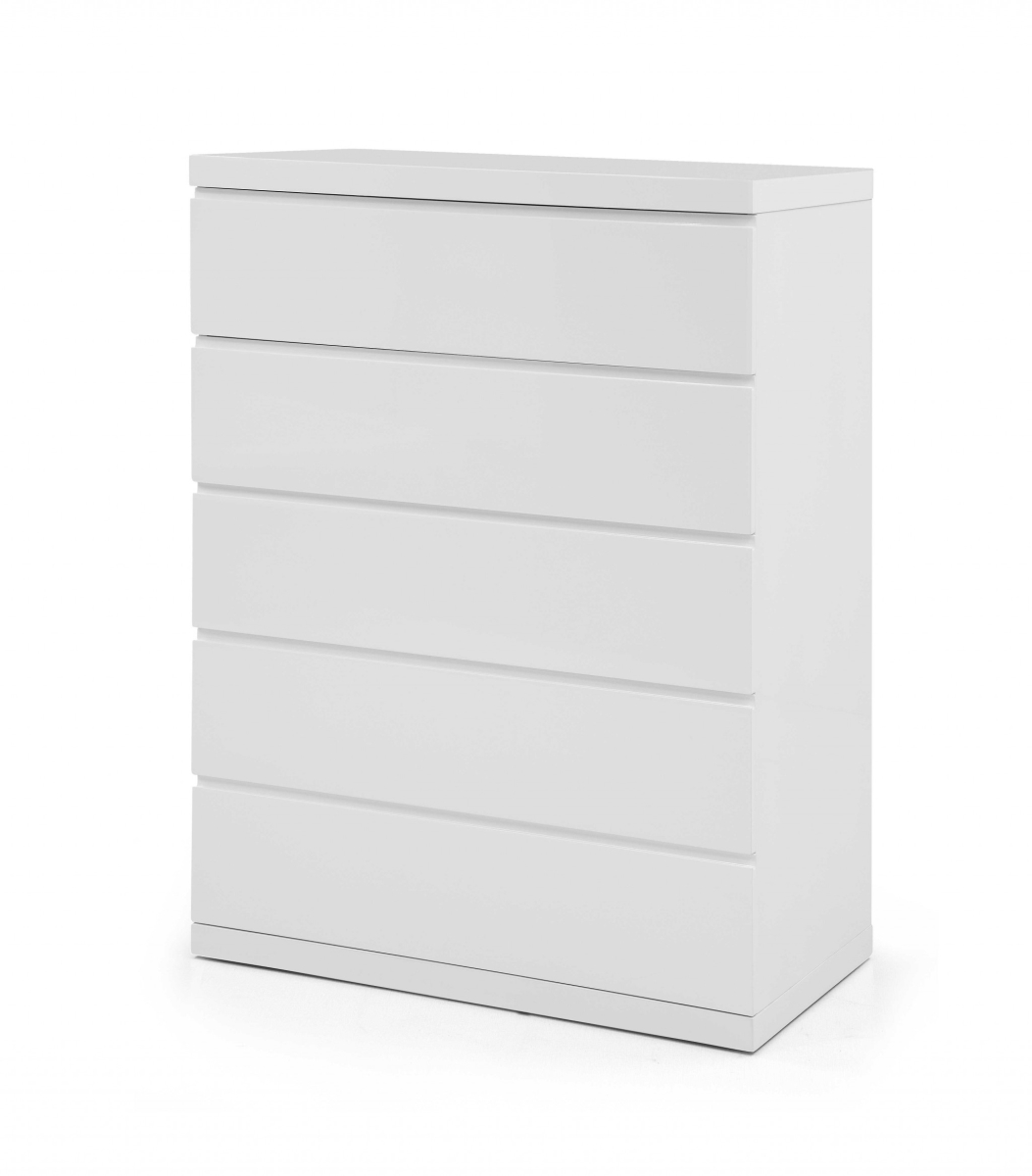 36 x 20 x 47 in. Gloss White Stainless Steel 5 Drawer Chest
