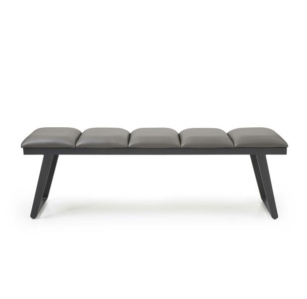 57 x 16 x 18 in. Dark Grey Faux Leather Bench