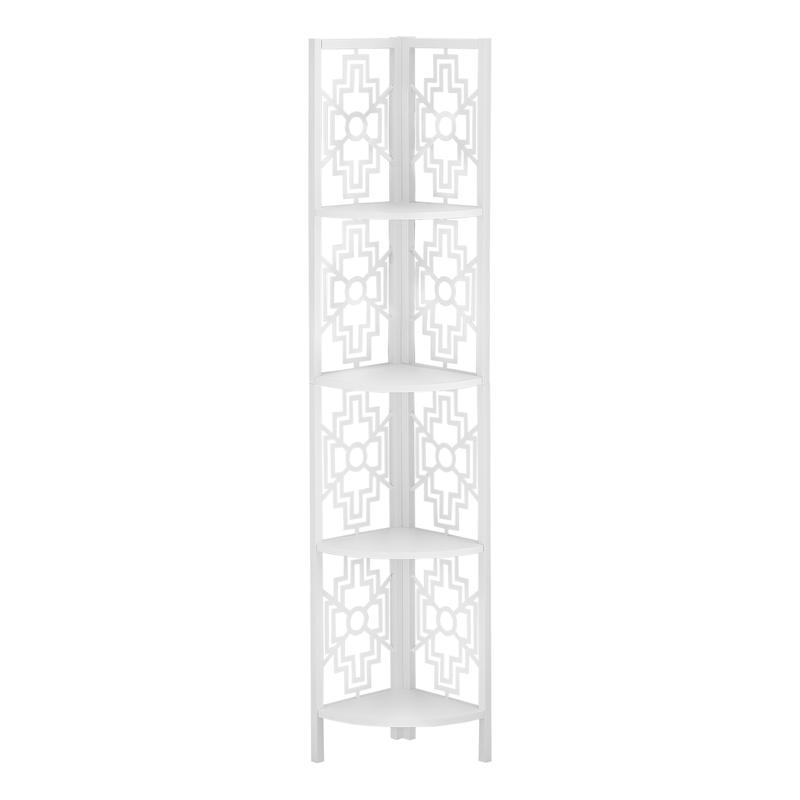 Picture of HomeRoots 366068 15.5 x 11 x 61.5 in. White Metal Corner Etagere Bookcase