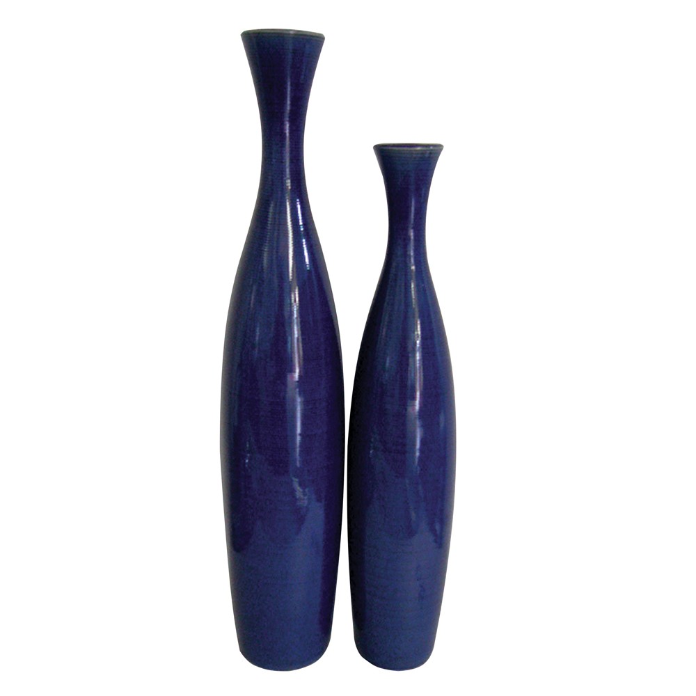Picture of HomeRoots 384165 Deep Indigo Blue Ceramic Tall Thin Vases, Set of 2