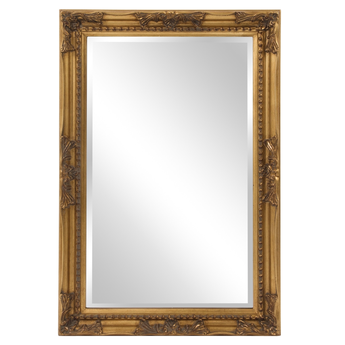 HomeRoots Antique Gold Leaf Rectangular Antique Gold Finish Wood Frame Mirror