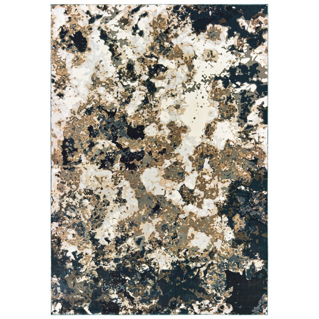 3 x 6 ft. Abstract Marble Indoor Area Rug - Ivory Navy