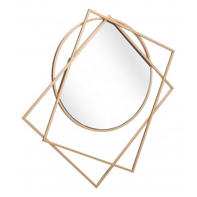HomeRoots Steel, Mirror & MDF Geometric Overlaps Gold Finish Wall Mirror