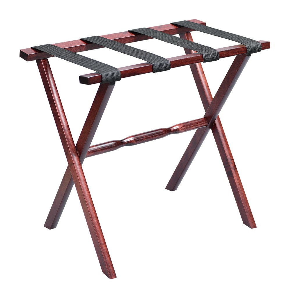 Picture of HomeRoots 383075 Hotel Cherry Mahogany Folding Luggage Rack with Black Straps