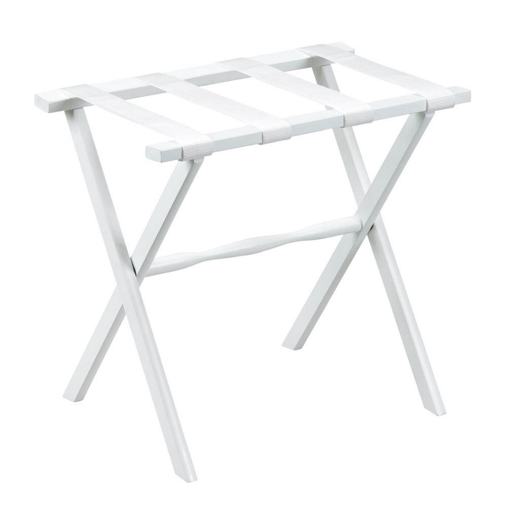 Picture of HomeRoots 383078 Hotel White Finish Wood Folding Luggage Rack with White Straps