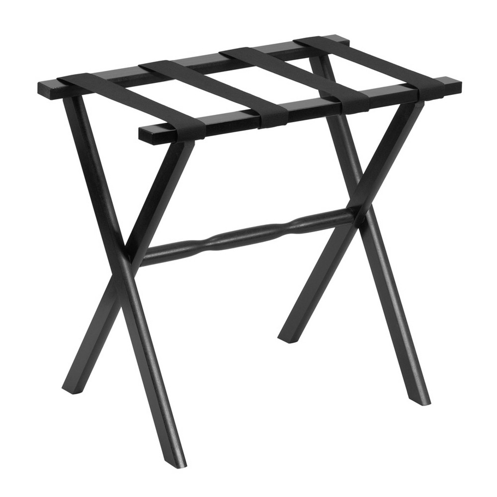 Picture of HomeRoots 383079 Hotel Black Finish Wood Folding Luggage Rack with Black Straps