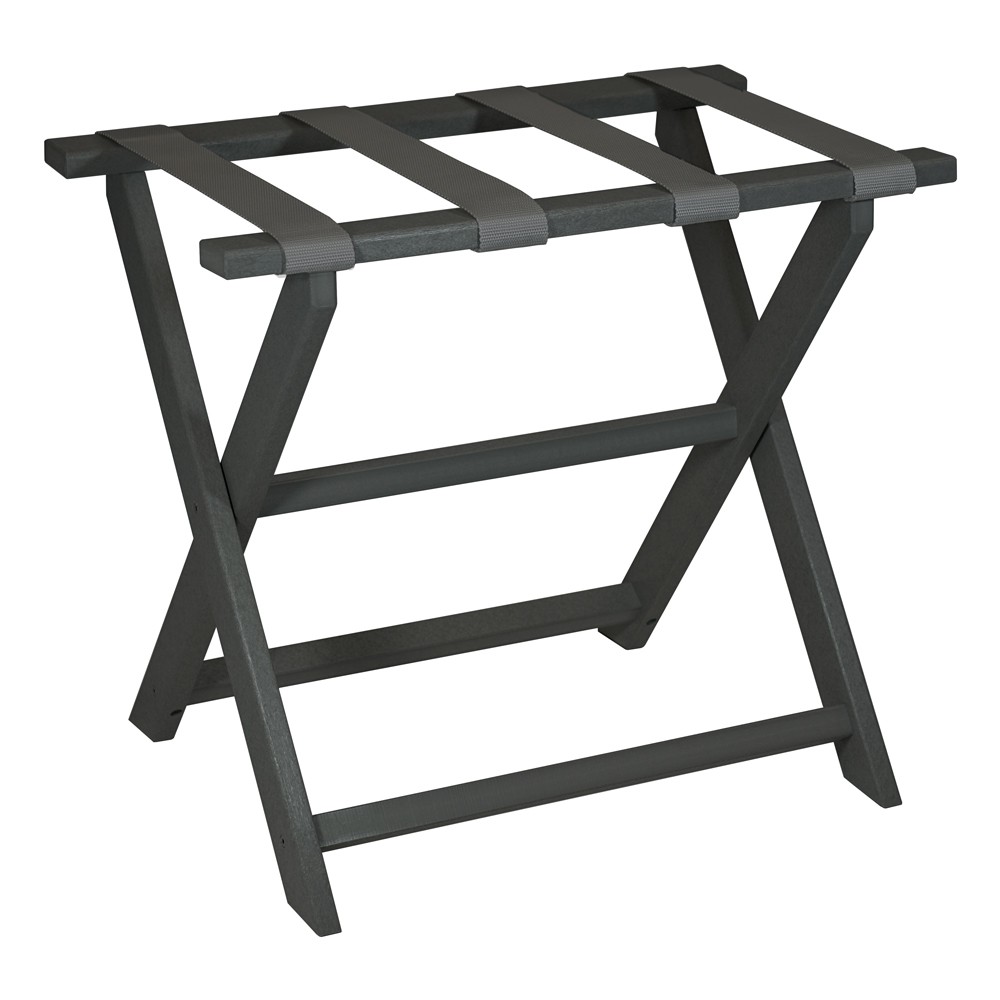 Picture of HomeRoots 383084 Earth Friendly Dark Gray Folding Luggage Rack with Gray Straps