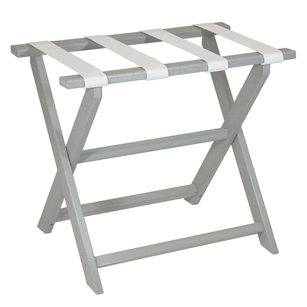 Picture of HomeRoots 383085 Earth Friendly Light Gray Folding Luggage Rack with White Straps
