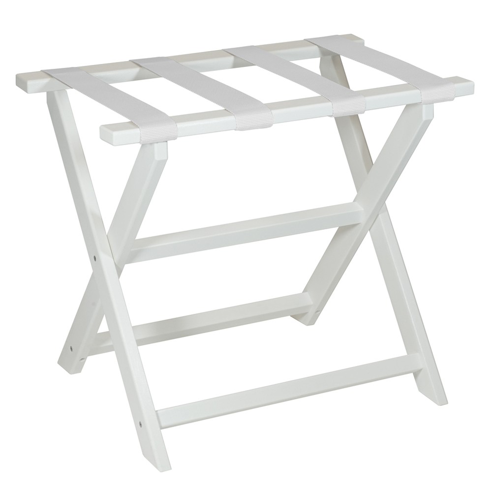Picture of HomeRoots 383089 Earth Friendly White Folding Luggage Rack with White Straps