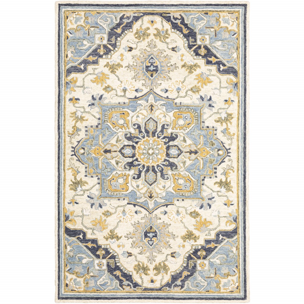 4 x 6 ft. Bohemian Rectangle Rug, Blue & Ivory