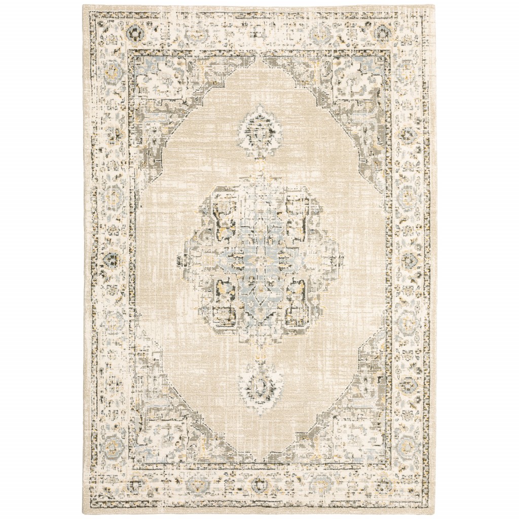 10 x 14 ft. Center Jewel Area Rug - Beige & Ivory