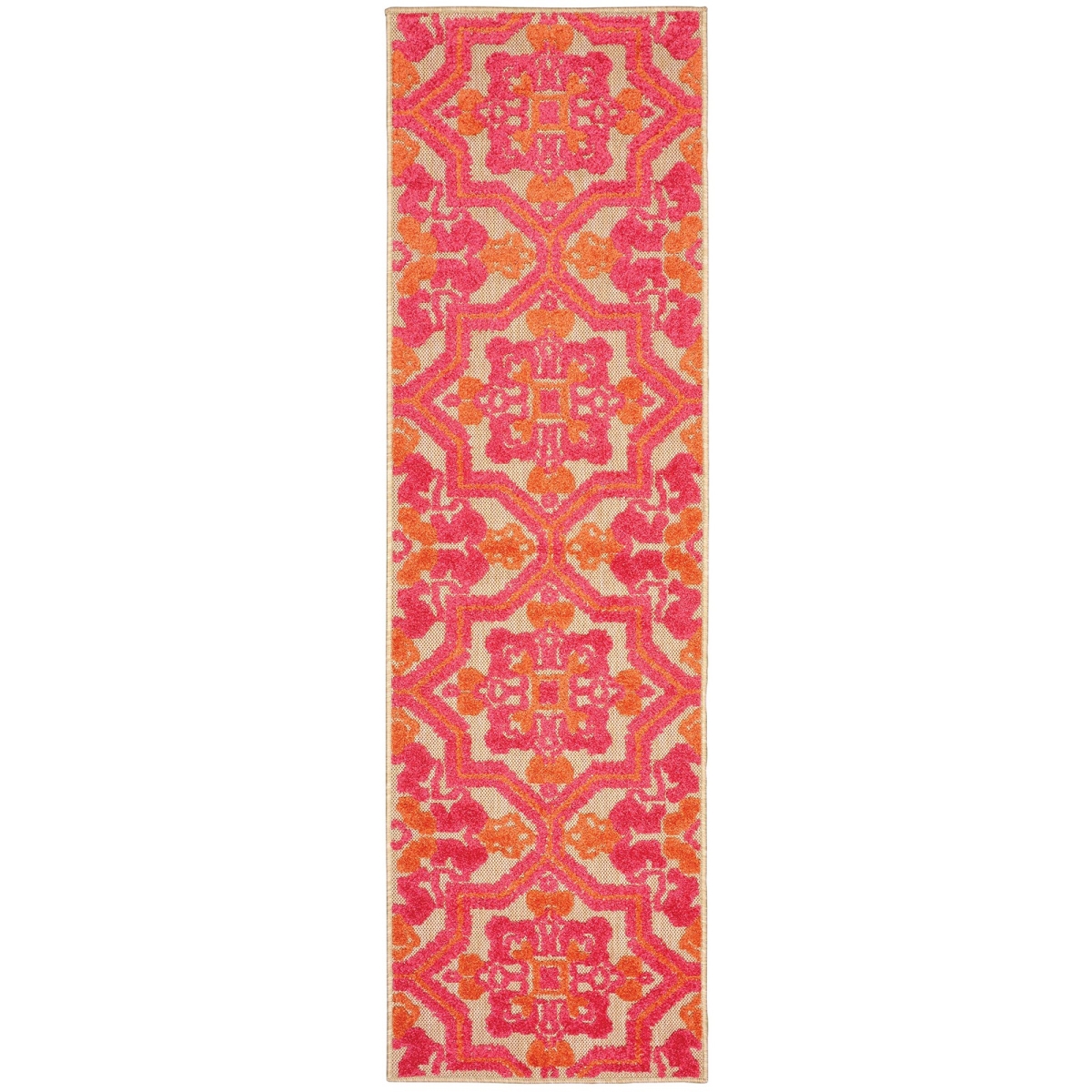 8 ft. Pink & Orange Medallion Indoor & Outdoor Runner Rug