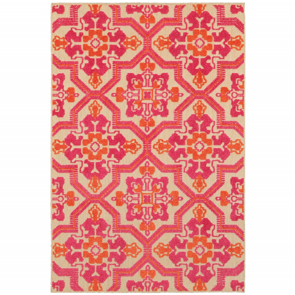 384334 7 x 10 ft. Pink & Orange Medallion Indoor & Outdoor Area Rug