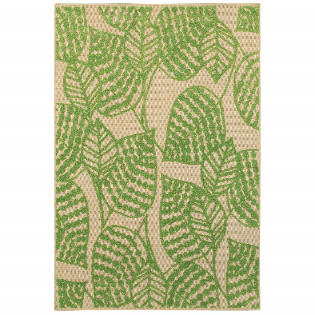 384343 3 x 6 ft. Sand & Lime Green Leaves Indoor & Outdoor Area Rug