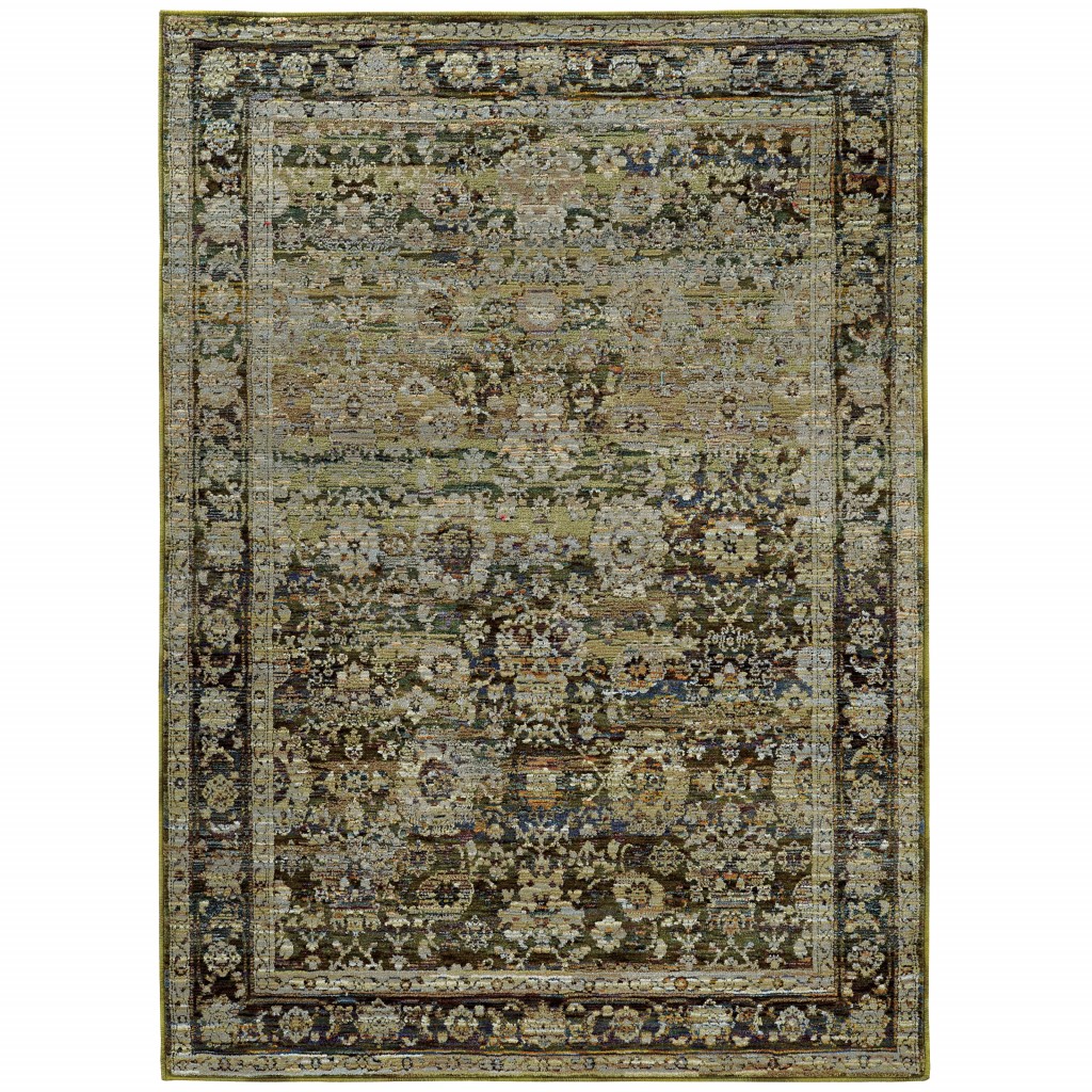 9 x 12 ft. Green & Brown Floral Area Rug