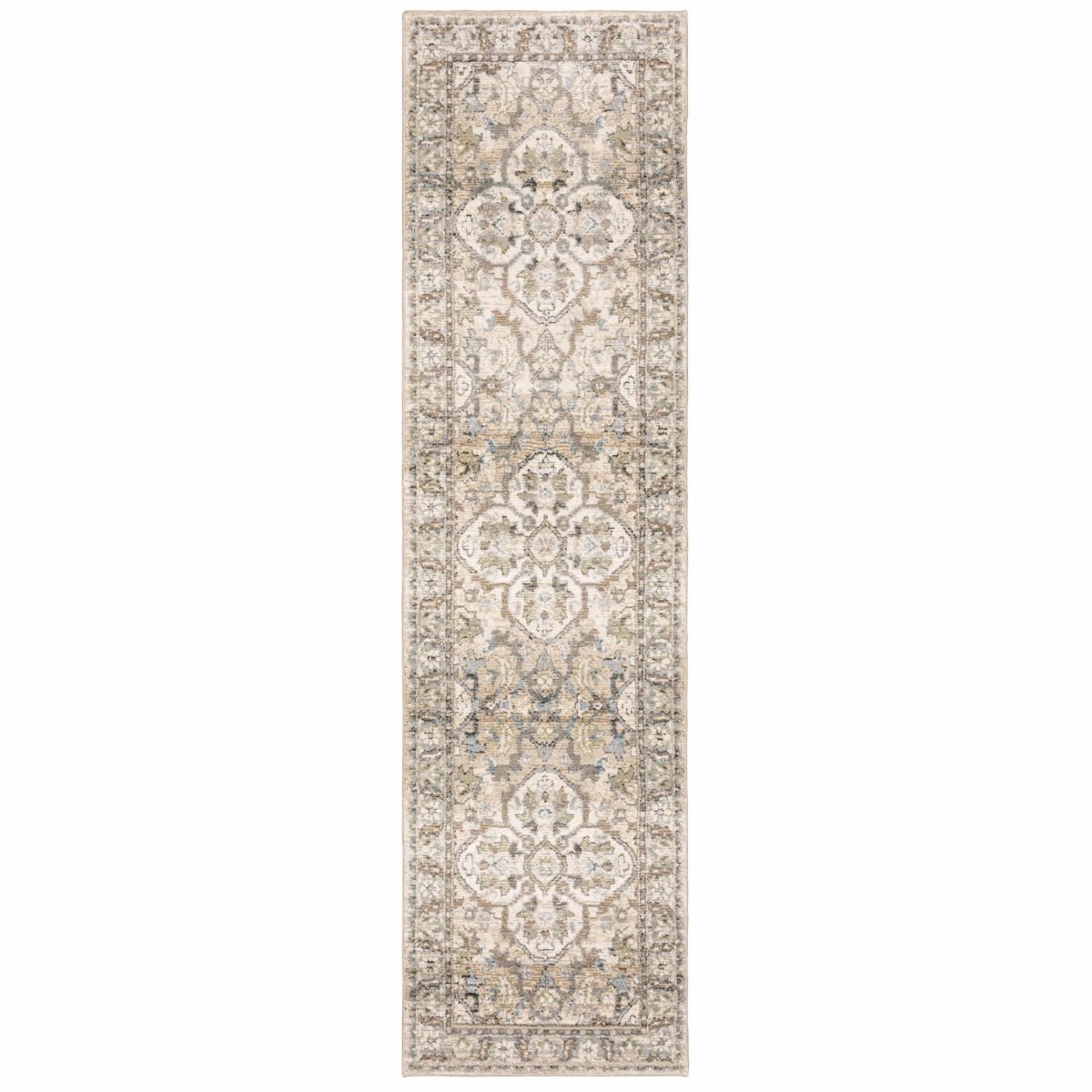 2 x 8 ft. Beige & Ivory Medallion Runner Rug