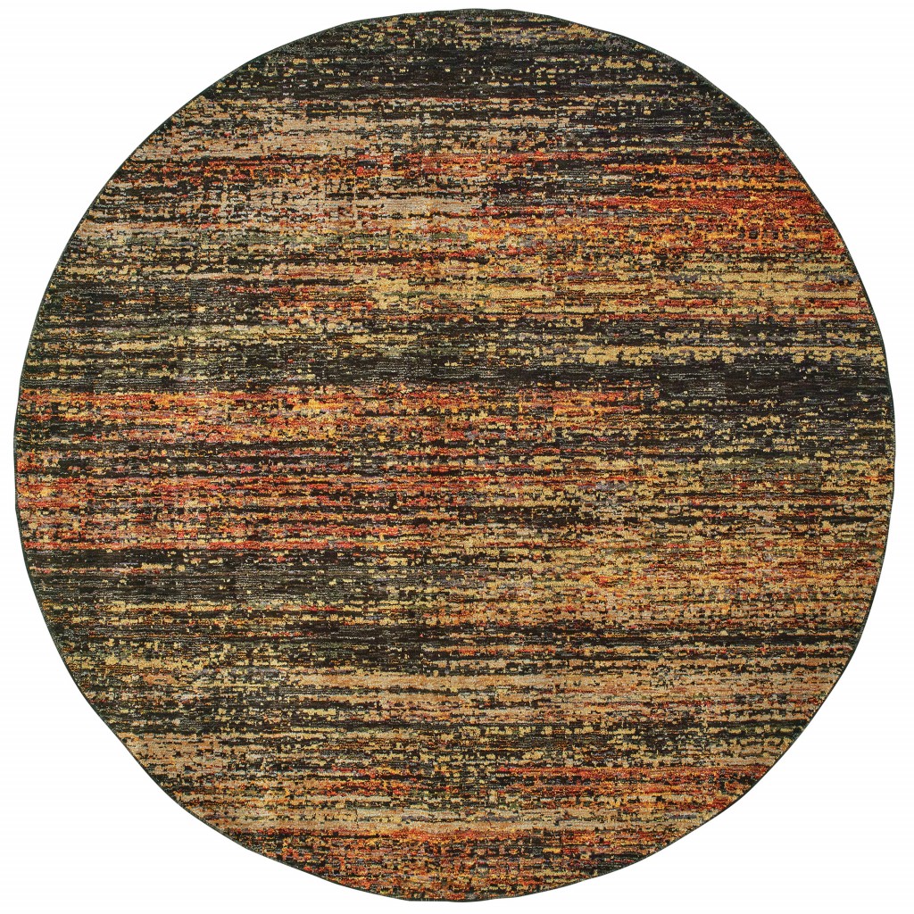 383688 7 ft. Round Gold & Slate Abstract Area Rug