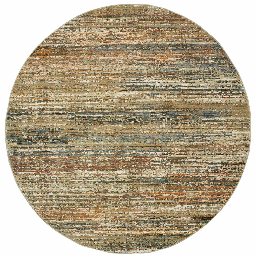 7 ft. Round Gold & Green Abstract Area Rug