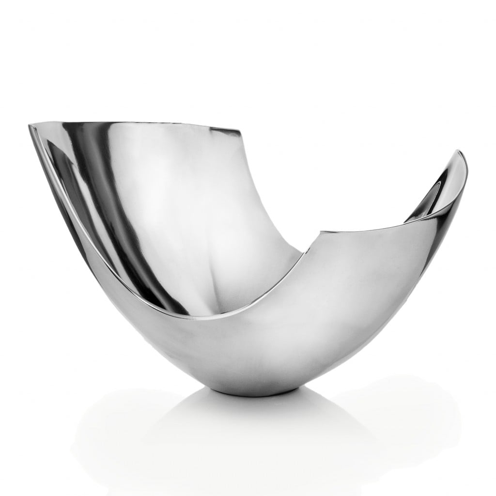 Aluminum Abstract Tray Dish Centerpiece Bowl, Silver