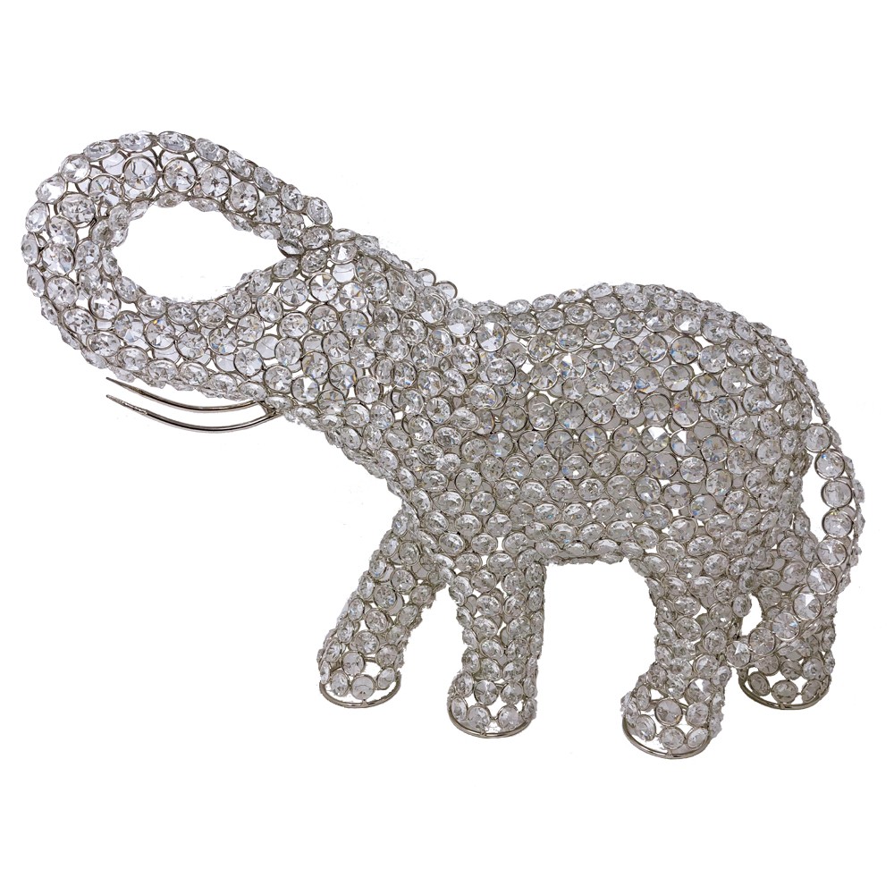 383777 Elephant Sculpture, Silver & Faux Crystal -  HomeRoots