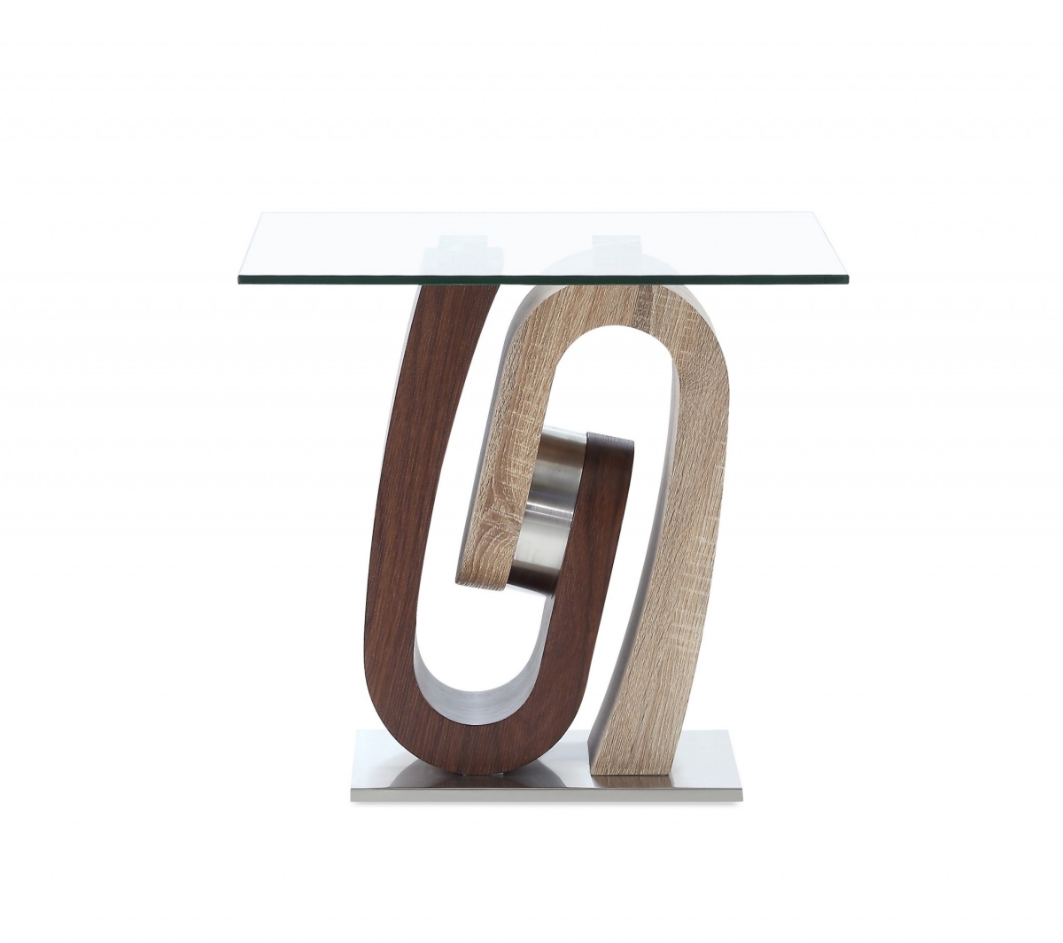 Oak & Walnut Ultra Modern End Table with Glass top