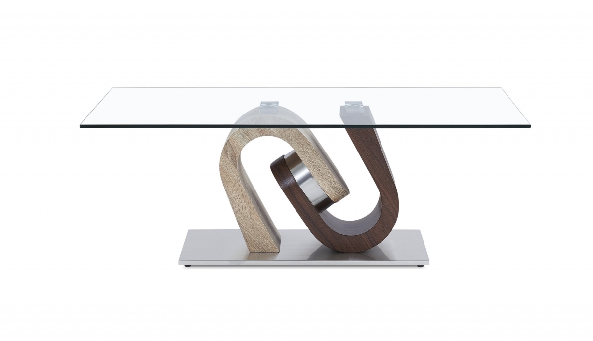 Oak & Walnut Ultra Modern Glass Top Coffee Table