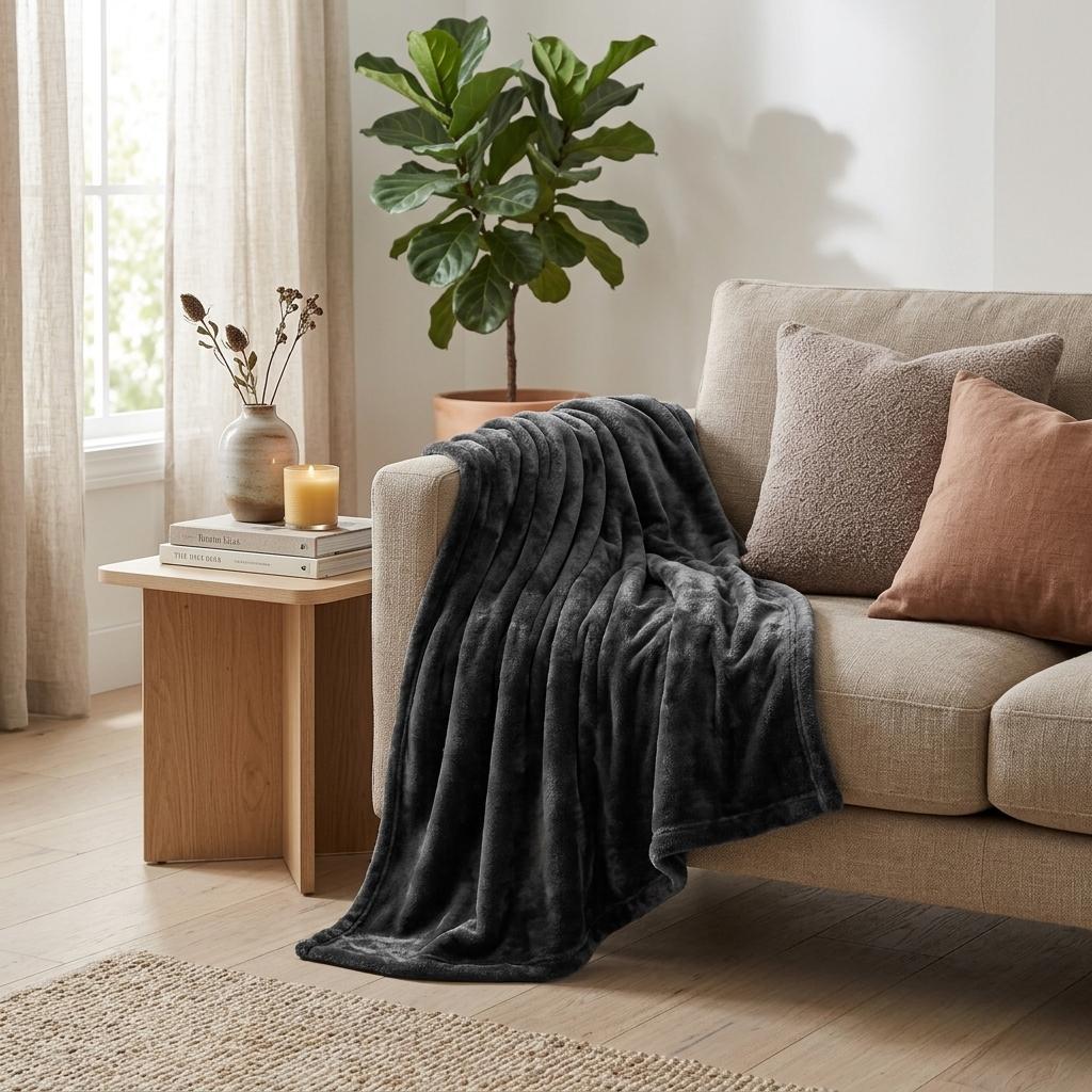 527415 50 x 60 in. Black Fleece Plush Throw Blanket