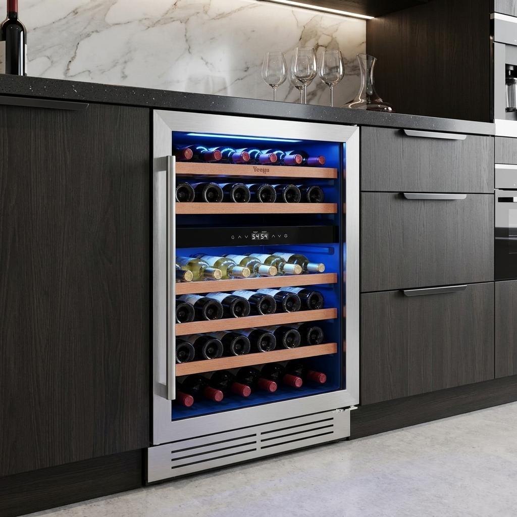 755590 32 x 22 in. Silver & Black Metal Dual Compartment Wine Refrigerator