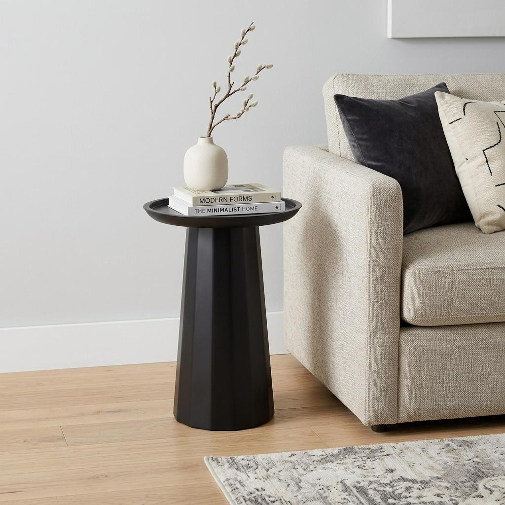 641921 19 in. Black Solid Wood Round Pedestal End Table