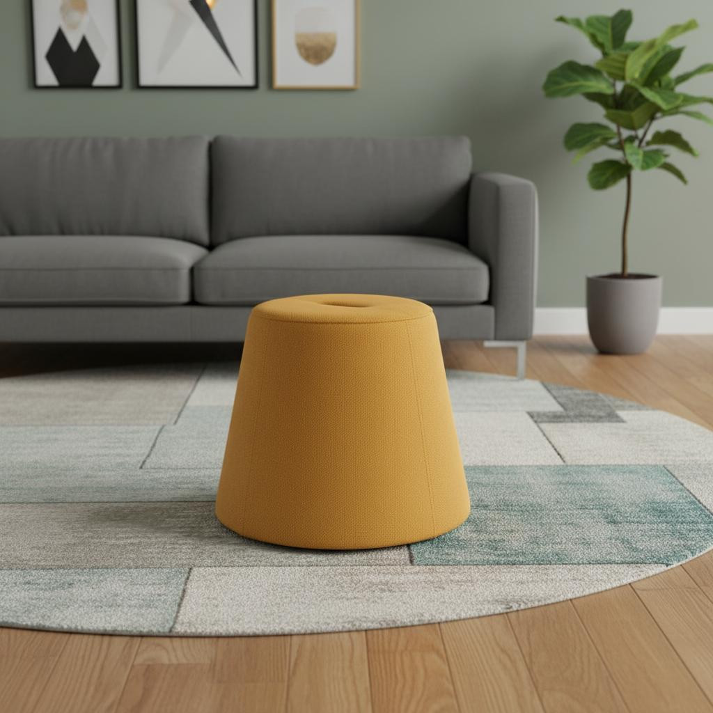 668888 19 in. Yellow Upholstered Pouf Round Cone Ottoman