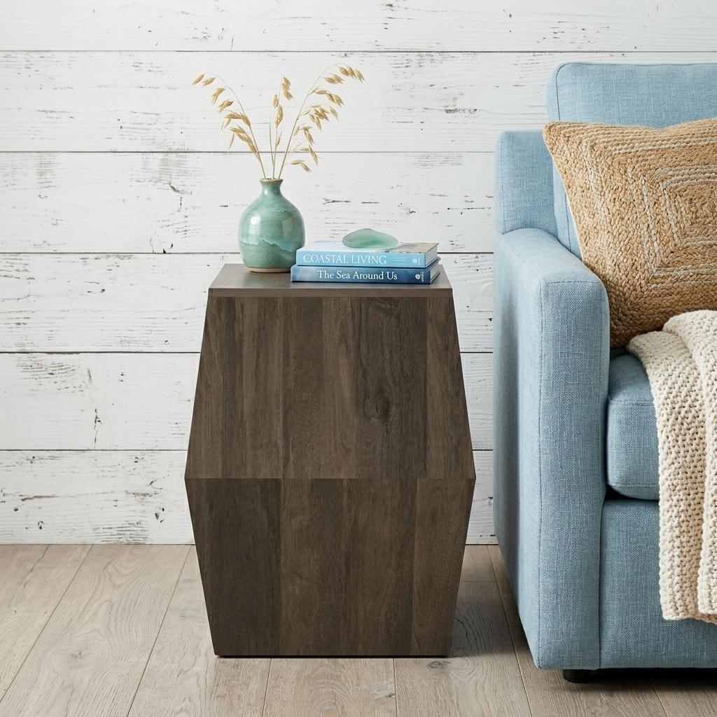 641922 22 in. Ash Gray Solid Wood Square Block End Table