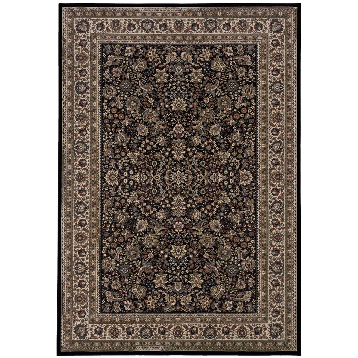 574341 10 x 13 ft. Black & Ivory Oriental Power Loom Rectangle Area Rug