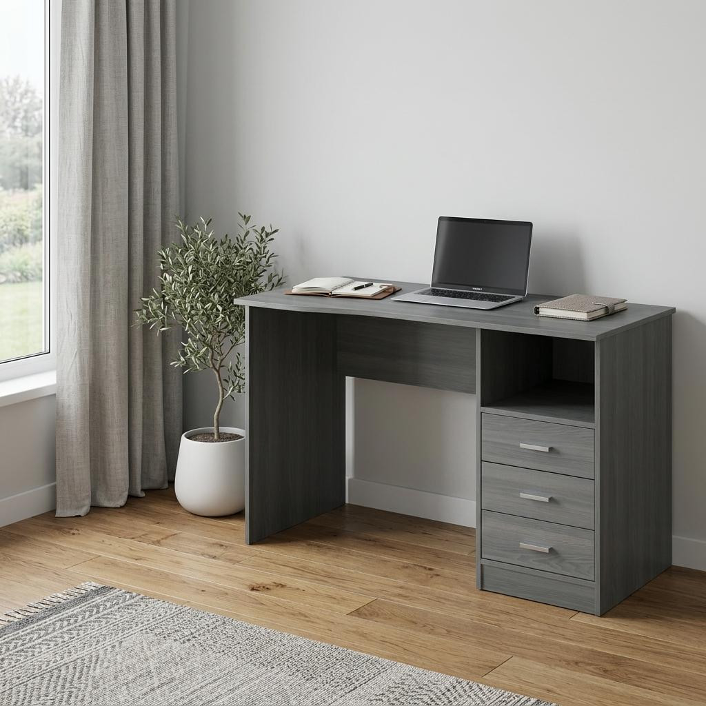 723757 51 in. Gray Wood Pedestal Computer Desk with Three Drawers