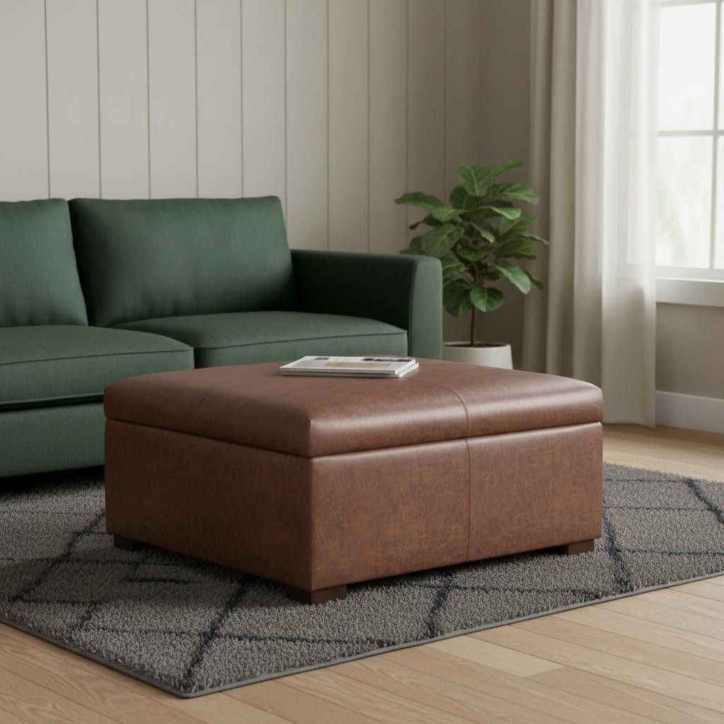 640197 36 in. Brown & Walnut Ottoman with Storage