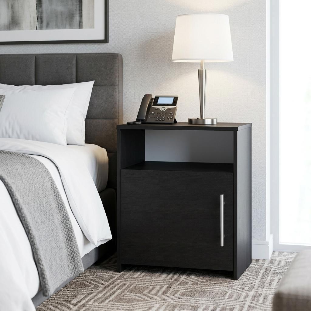 734187 20 in. Black Wood Nightstand