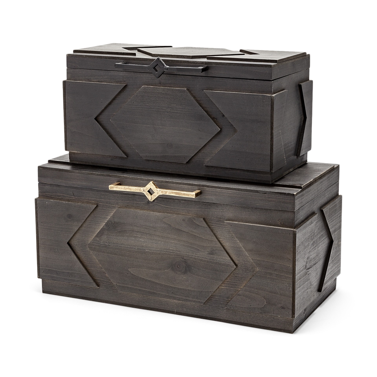 10 x 20 x 11 in. Brown Detailed Wooden Boxes