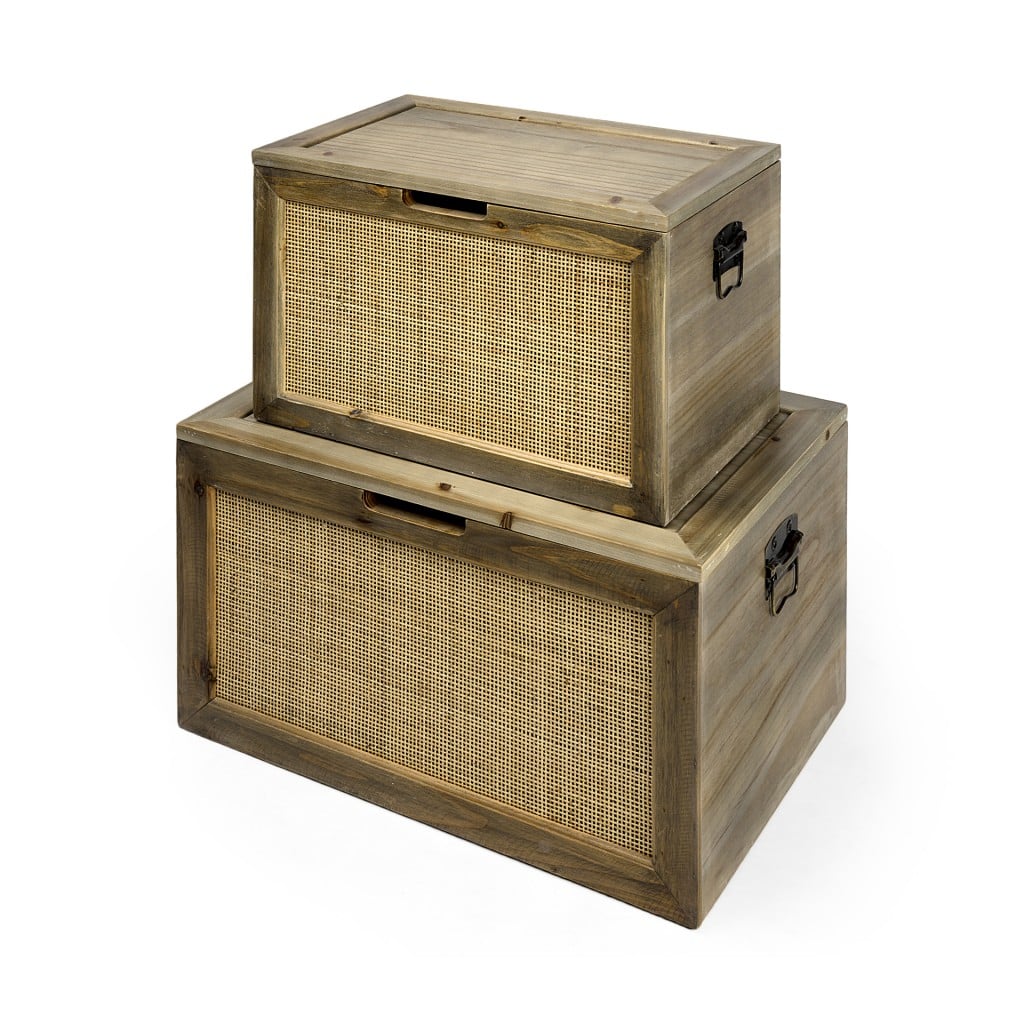 14 x 16 x 24 in. Wood & Cane Storage Boxes, Brown