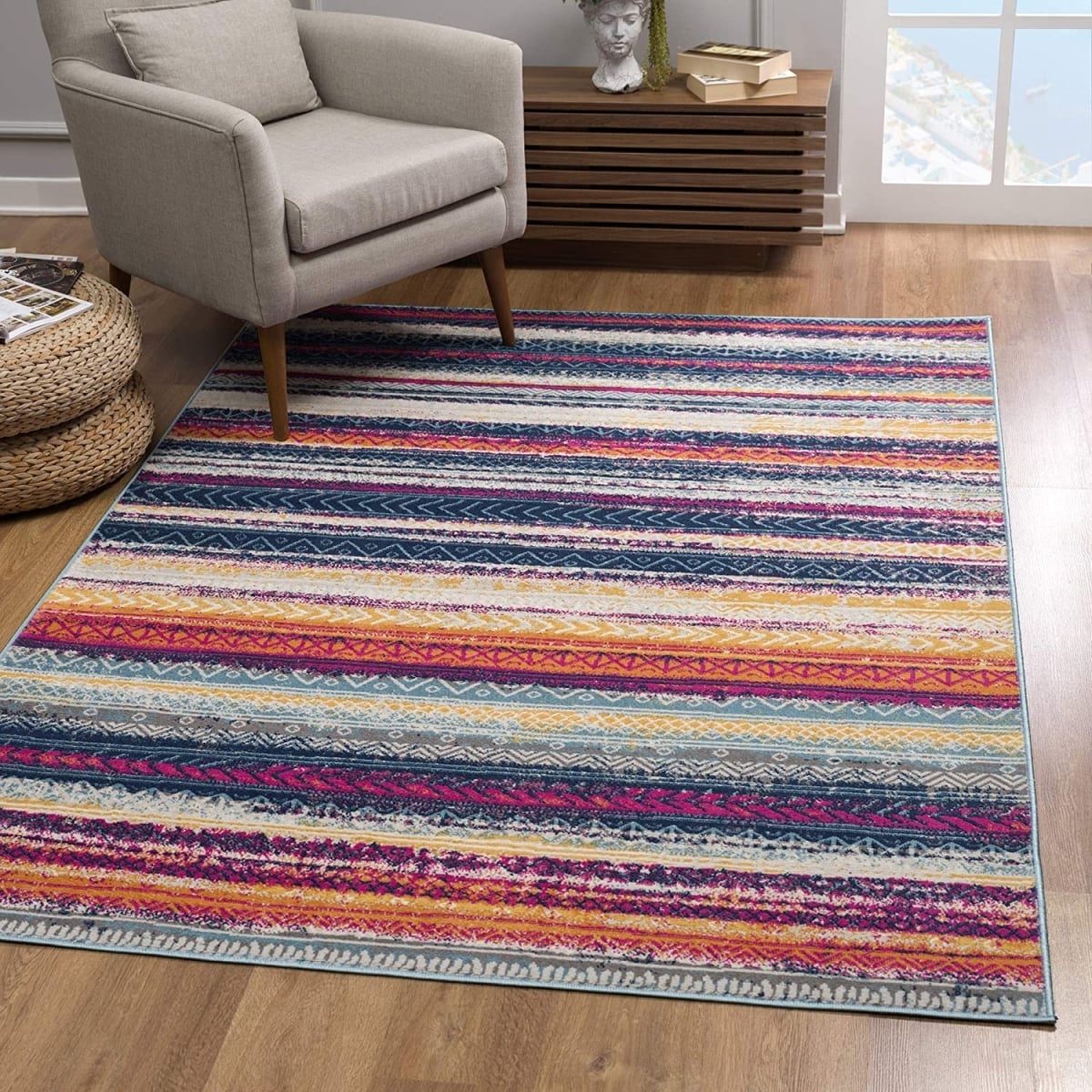 393153 2 x 5 ft. Irregular Striped Rectangle Rug, Multicolor