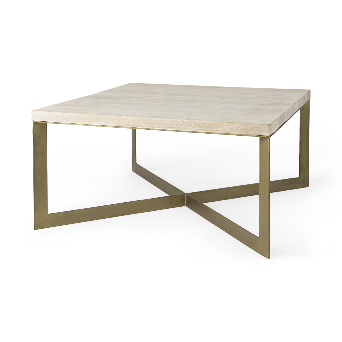 34 in. Light Brown Wood & Metal Coffee Table