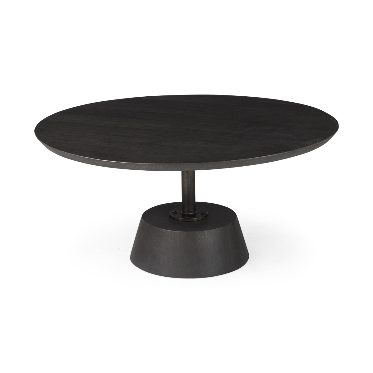 Wooden Pedestal Base Coffee Table, Dark Brown & Black