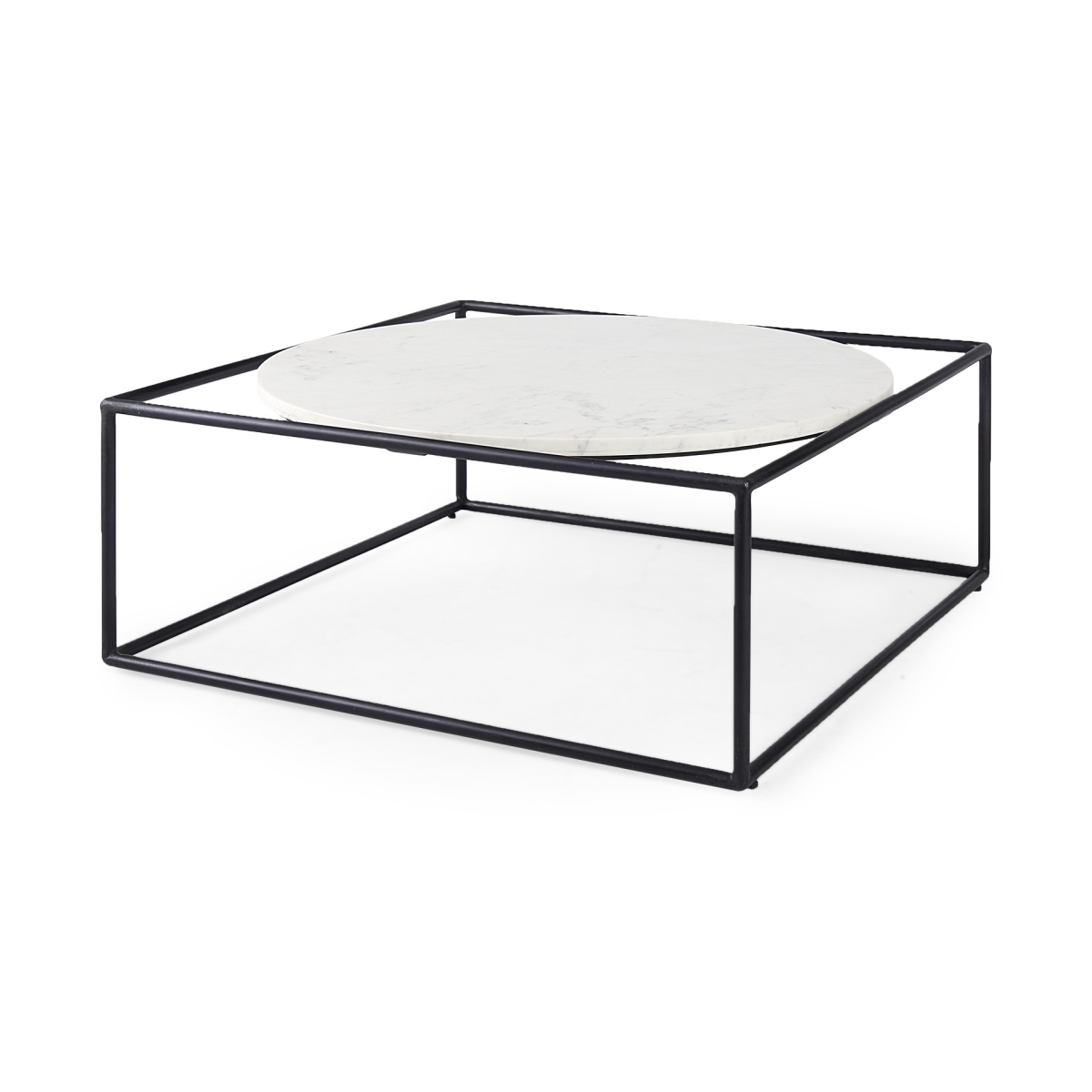 393168 Marble Metal Frame Round & Square Coffee Table, White